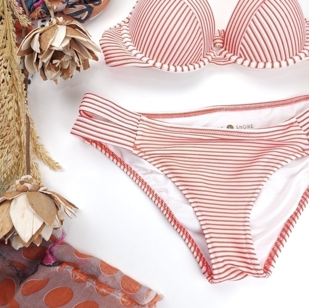 New Shade & Shore st Stripe Two Piece Swimsuit 32b Sz S - Picture 4 of 8